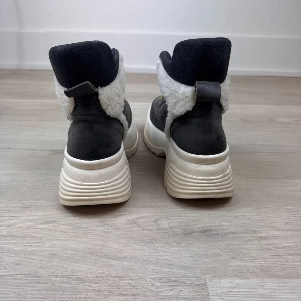 Free People Luca Sneaker Boot Hikers Suede Faux Fur Rubber Grey White Size 39